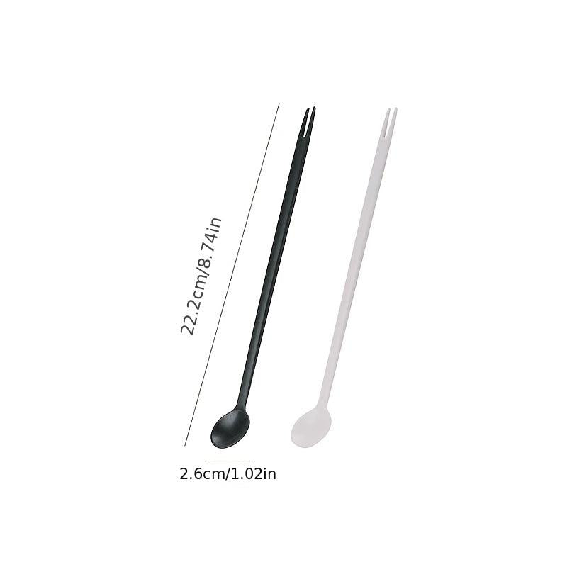 Long Handle Double Spoon & Fork for Milk Powder Coffee Sugar Fruit Tasting