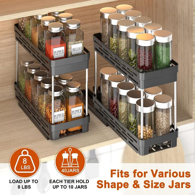 2pcs Pull Out Spice Rack Kitchen Organization