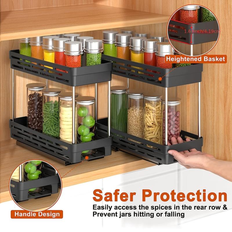 2pcs Pull Out Spice Rack Kitchen Organization