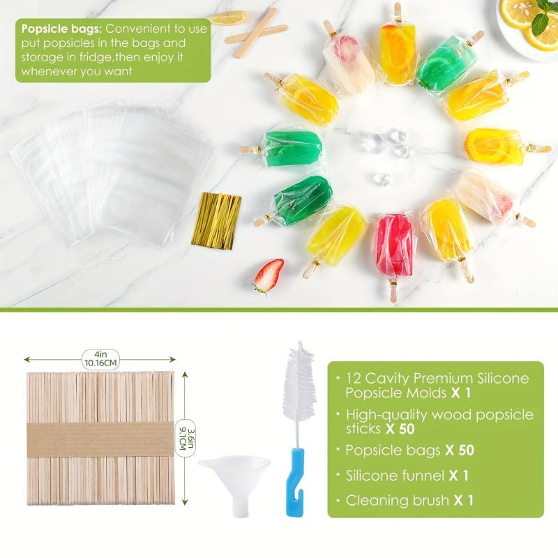 Summer Ice Cream Tools With Wooden Sticks Silicone Popsicle Molds