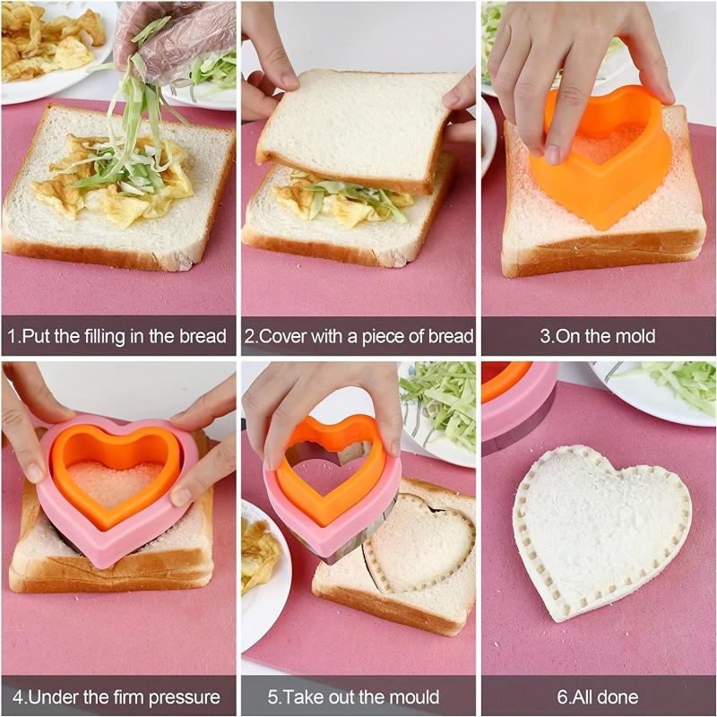4pcs Stainless Steel Sandwich Cutters and Sealers for Lunch Box Essent