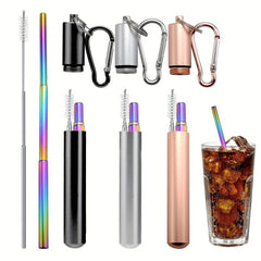 3pcs Stainless Steel Straws Set Retractable BPA-Free with Cleaning Brush