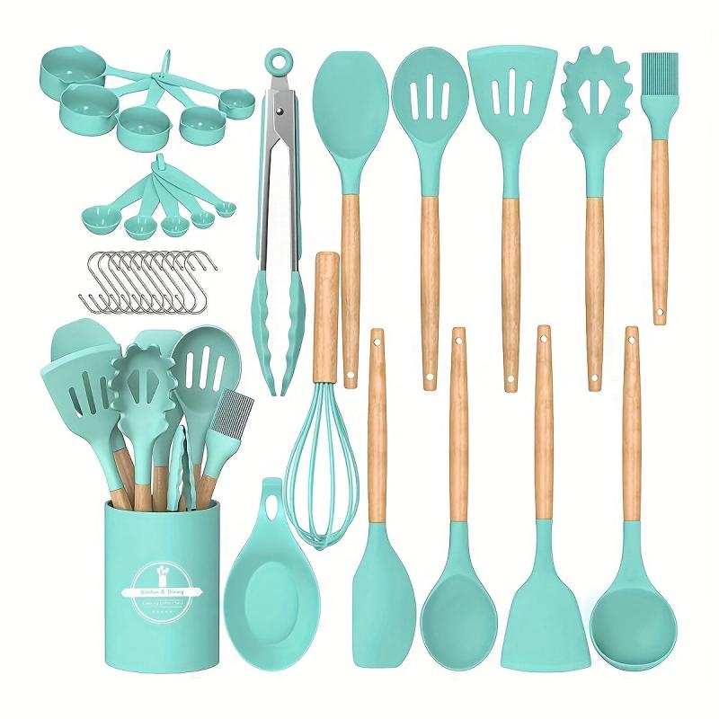 33pcs Silicone Kitchen Utensils Set With Storage Bucket Cooking Tools