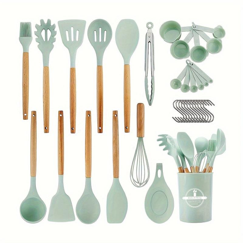 33pcs Silicone Kitchen Utensils Set With Storage Bucket Cooking Tools