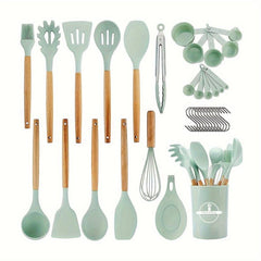 33pcs Silicone Kitchen Utensils Set With Storage Bucket Cooking Tools
