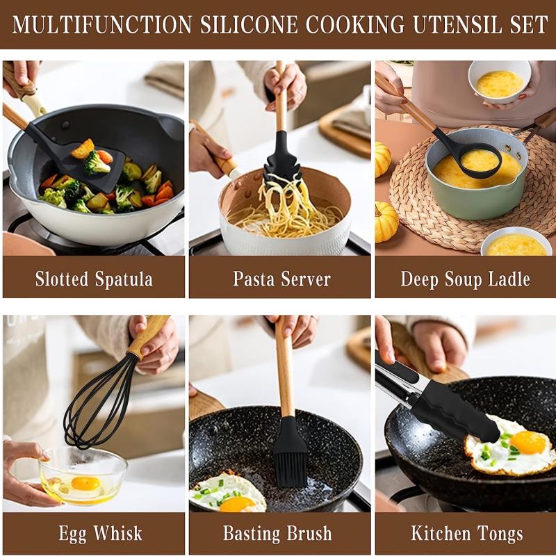 33pcs Silicone Kitchen Utensils Set With Storage Bucket Cooking Tools