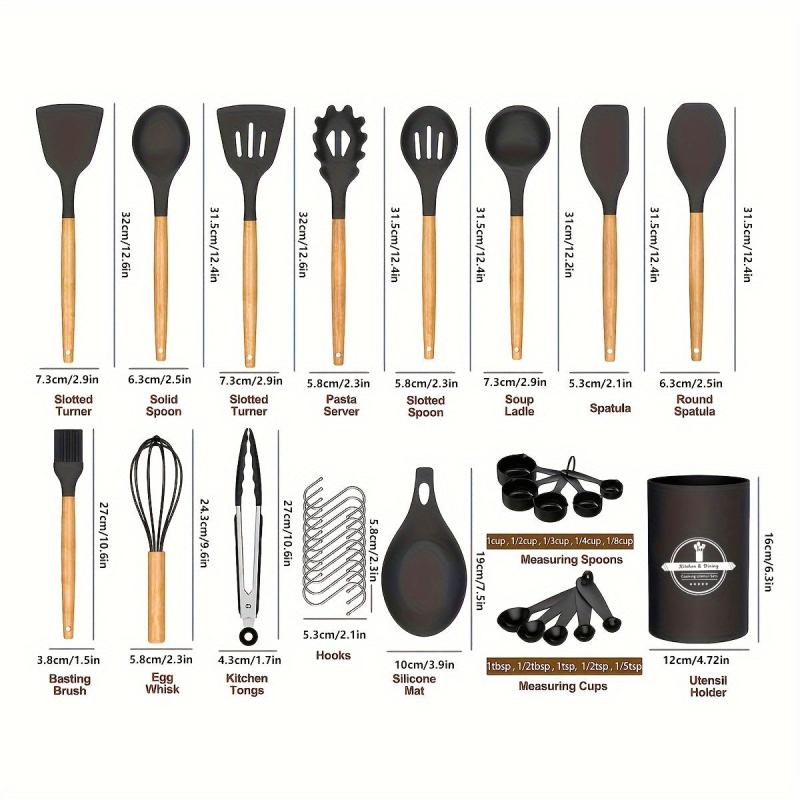 33pcs Silicone Kitchen Utensils Set With Storage Bucket Cooking Tools