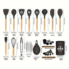 33pcs Silicone Kitchen Utensils Set With Storage Bucket Cooking Tools