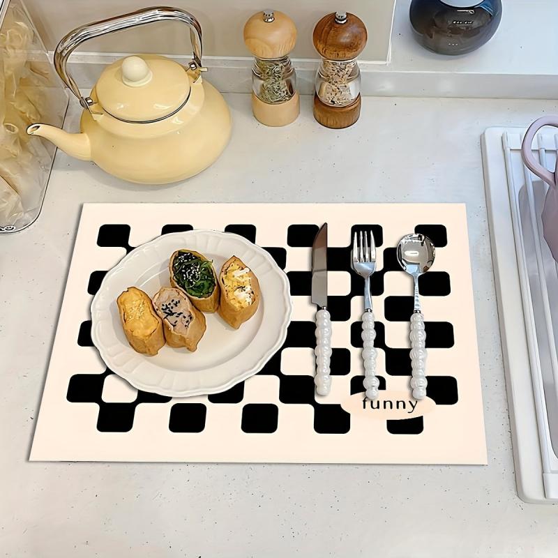 Silicone Dish Drying Mat & Checkerboard Tableware Pad