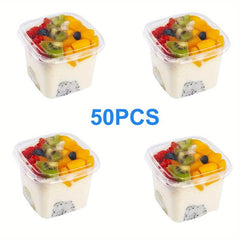 50pcs Reusable Plastic Dessert Cups Flat Lids Cold Party Drinking Cups