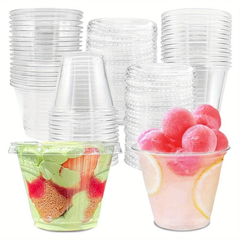 50pcs Reusable Plastic Dessert Cups Flat Lids Cold Party Drinking Cups