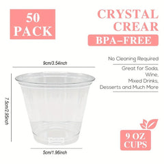 50pcs Reusable Plastic Dessert Cups Flat Lids Cold Party Drinking Cups