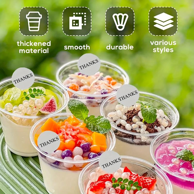 50pcs Reusable Plastic Dessert Cups Flat Lids Cold Party Drinking Cups