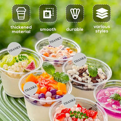 50pcs Reusable Plastic Dessert Cups Flat Lids Cold Party Drinking Cups