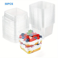 50pcs Reusable Plastic Dessert Cups Flat Lids Cold Party Drinking Cups