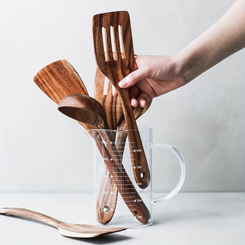5pcs Wooden Spoons Set Kitchen Utensils Non Stick Spoon Cooking Spatula Turner
