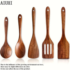 5pcs Wooden Spoons Set Kitchen Utensils Non Stick Spoon Cooking Spatula Turner