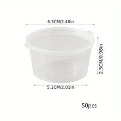 50pcs Plastic Sauce Cup with Lid, Food Container Seasoning Box