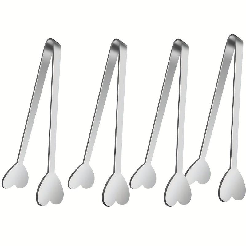 4pcs Heart Shaped Mini Tongs Stainless Steel Love Serving Tongs