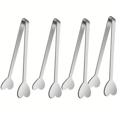 4pcs Heart Shaped Mini Tongs Stainless Steel Love Serving Tongs
