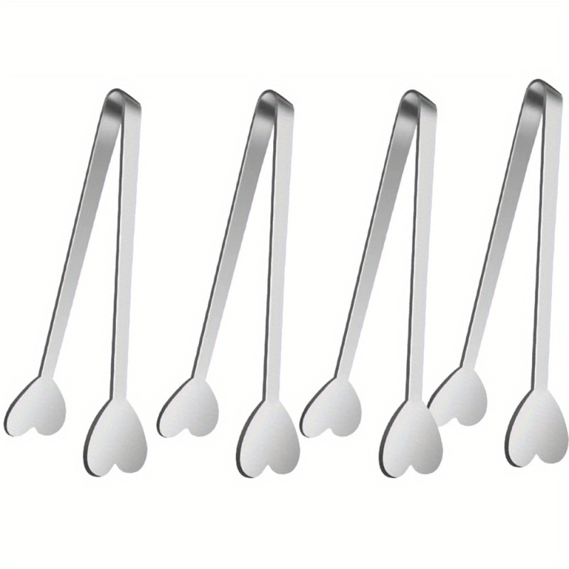 4pcs Heart Shaped Mini Tongs Stainless Steel Love Serving Tongs