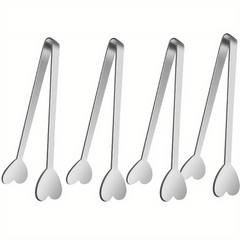 4pcs Heart Shaped Mini Tongs Stainless Steel Love Serving Tongs
