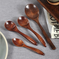 Japanese Style Wooden Spoon Set for Soup Salad Dessert and Ramen