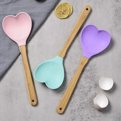 Heart Shaped Silicone Spatula with Bamboo Handle