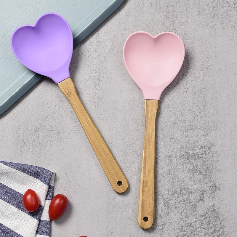 Heart Shaped Silicone Spatula with Bamboo Handle