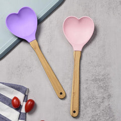 Heart Shaped Silicone Spatula with Bamboo Handle
