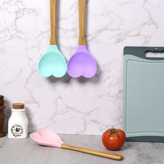 Heart Shaped Silicone Spatula with Bamboo Handle