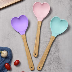 Heart Shaped Silicone Spatula with Bamboo Handle