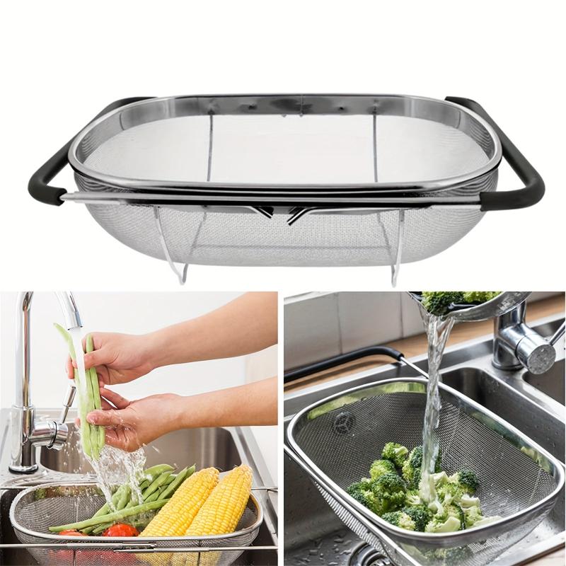 Extendable Stainless Steel Colander with Fine Mesh and Drain Basket