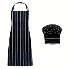 Striped Polyester Apron With Chef Hat Plaid Adjustable Sleeveless