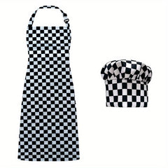 Striped Polyester Apron With Chef Hat Plaid Adjustable Sleeveless