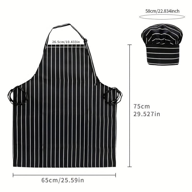 Striped Polyester Apron With Chef Hat Plaid Adjustable Sleeveless
