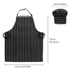 Striped Polyester Apron With Chef Hat Plaid Adjustable Sleeveless