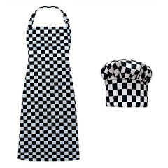 Striped Polyester Apron With Chef Hat Plaid Adjustable Sleeveless