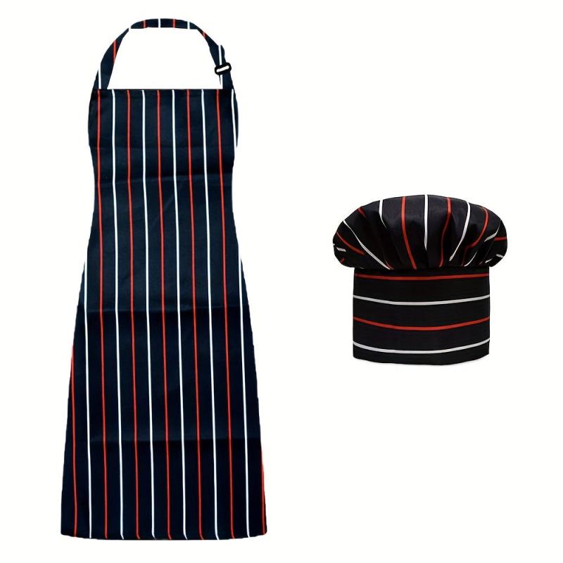 Striped Polyester Apron With Chef Hat Plaid Adjustable Sleeveless