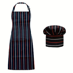 Striped Polyester Apron With Chef Hat Plaid Adjustable Sleeveless