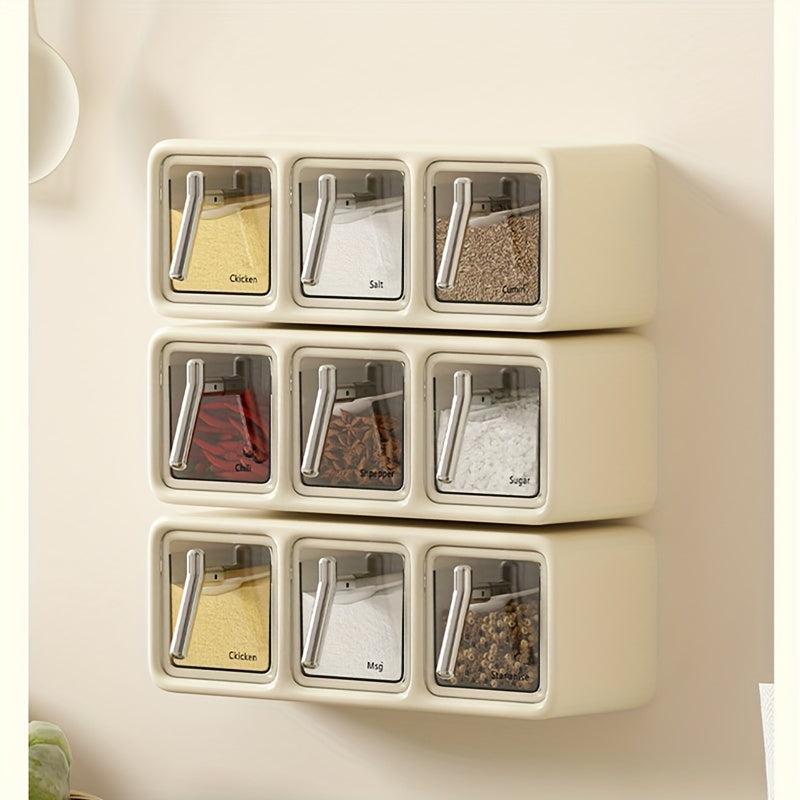 Wall Mounted Spice Box Seasoning Containers with Spoon for Spices Salt