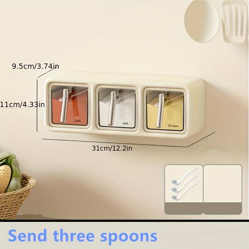 Wall Mounted Spice Box Seasoning Containers with Spoon for Spices Salt