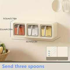 Wall Mounted Spice Box Seasoning Containers with Spoon for Spices Salt