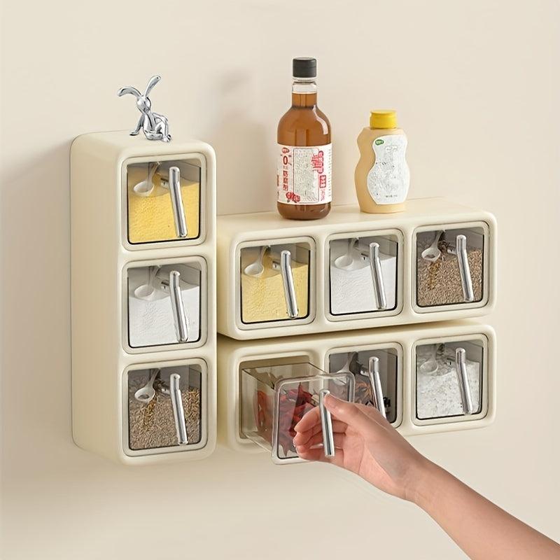 Wall Mounted Spice Box Seasoning Containers with Spoon for Spices Salt