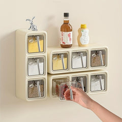 Wall Mounted Spice Box Seasoning Containers with Spoon for Spices Salt