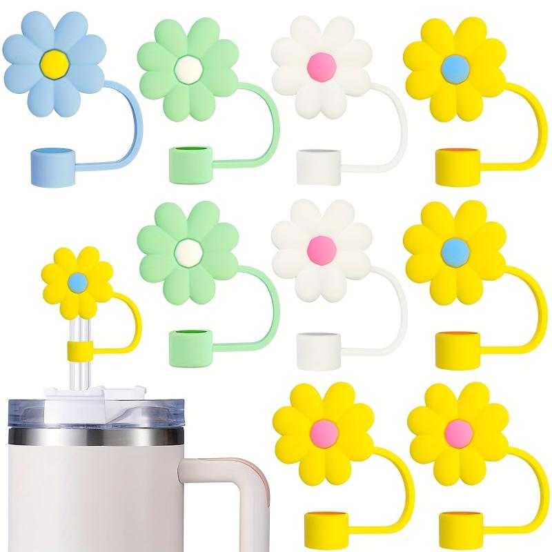 10pcs Reusable Straw Toppers Cartoon Silicone Caps for Party Favor Bags