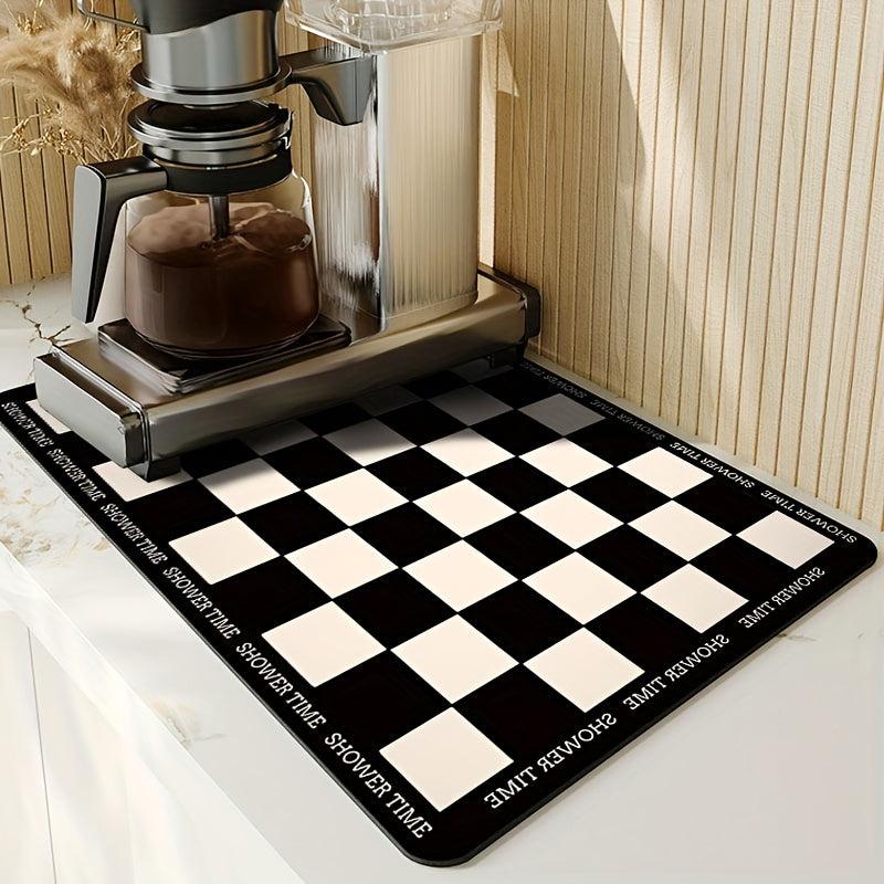 Checkerboard Drying Mat Non Slip Absorbent Coffee Machine Mat