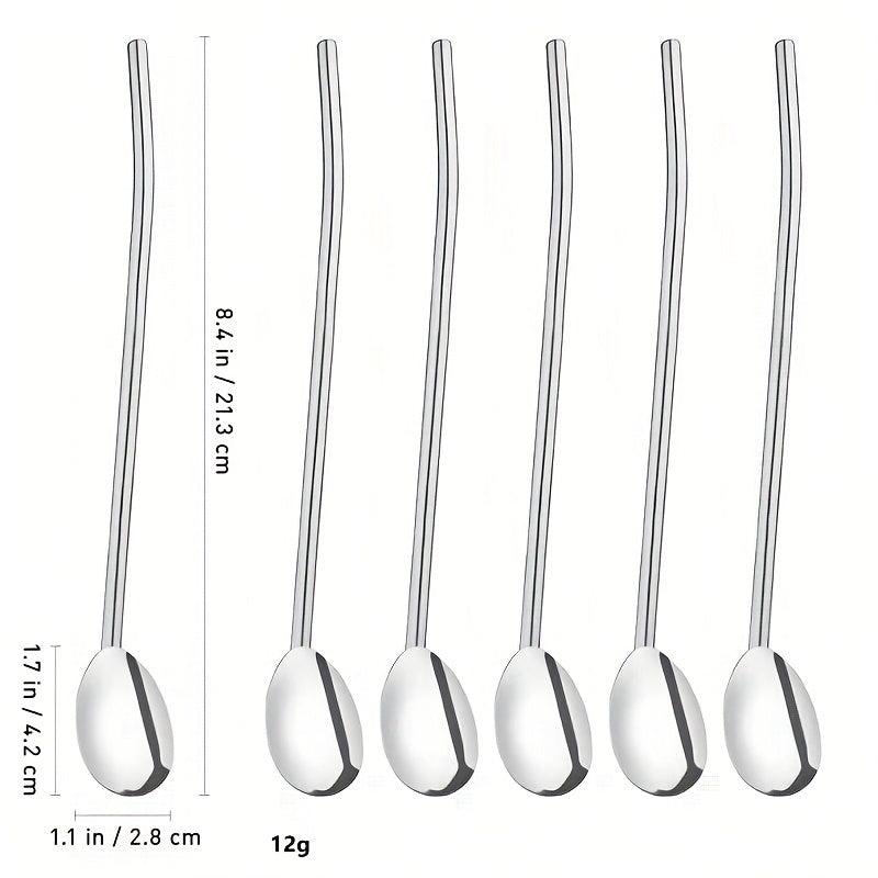 4Pcs Stainless Steel Straw Spoon Set Silvery Golden Ice Spoon
