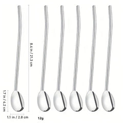 4Pcs Stainless Steel Straw Spoon Set Silvery Golden Ice Spoon
