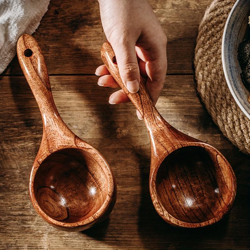 Large Wooden Scooping Rice Spoon Short Handle for Cereal Flour Soup